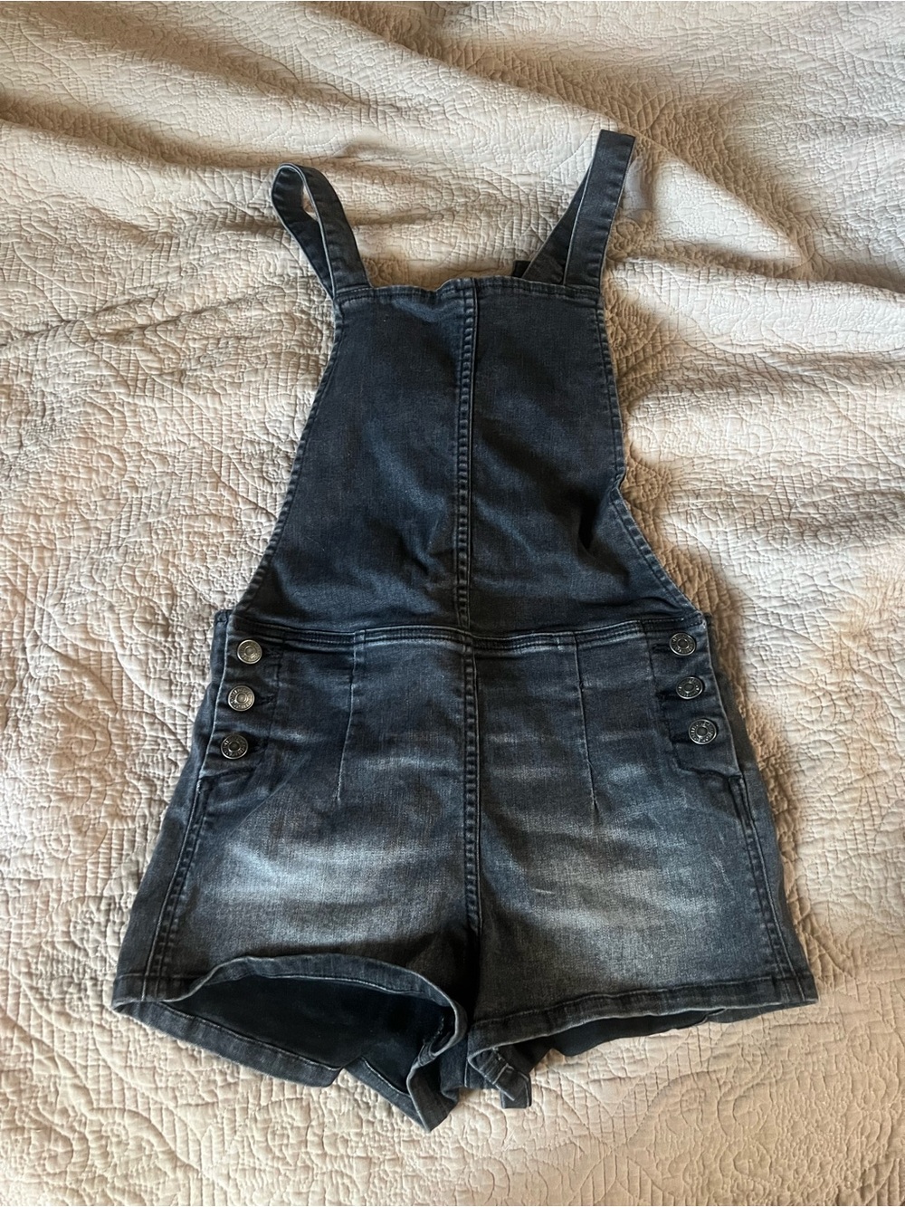Free People Black Washed Denim Short Overalls 26